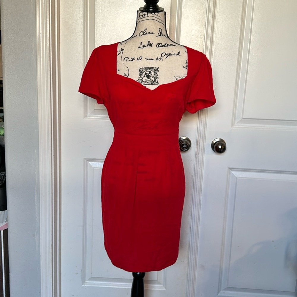 ASOS Red Cinched Waist Sweetheart Neck Midi Dress